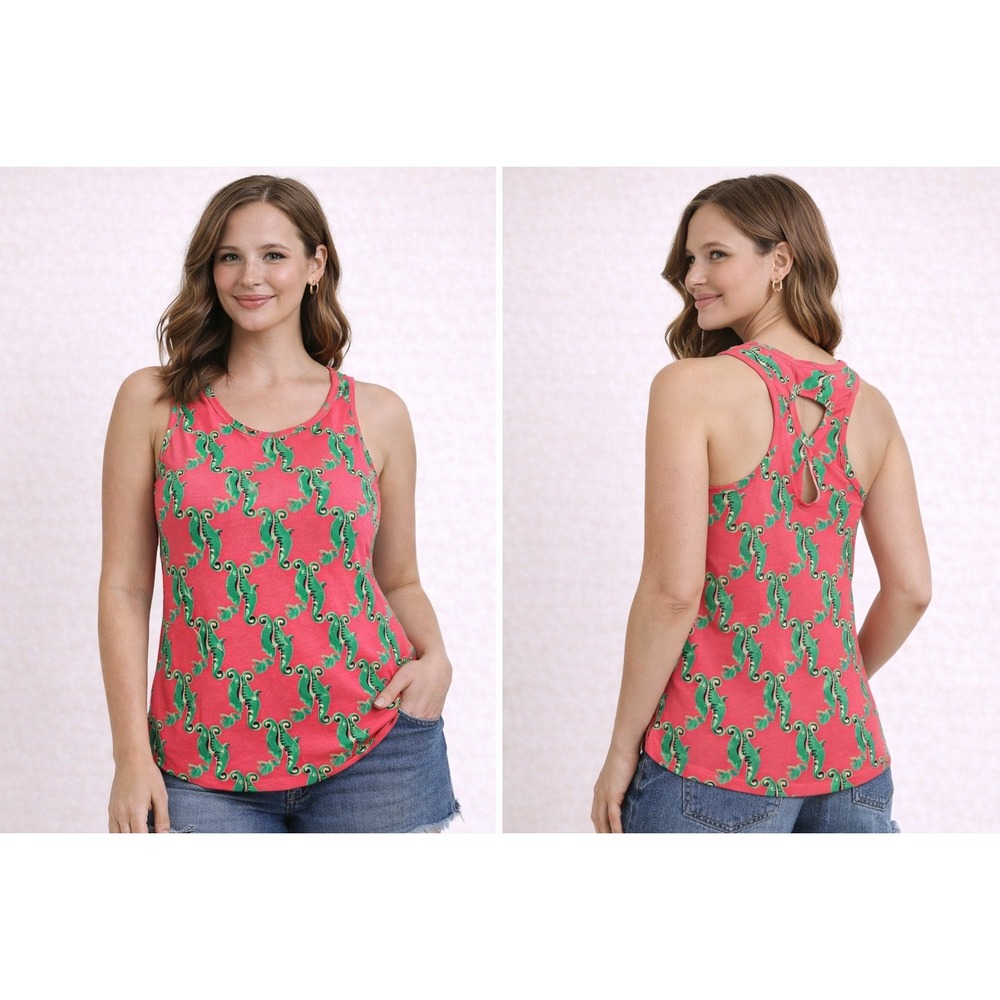 ZELOS‎ Womens Pink Seahorse Tank Top XS Racerback Sleeveless
